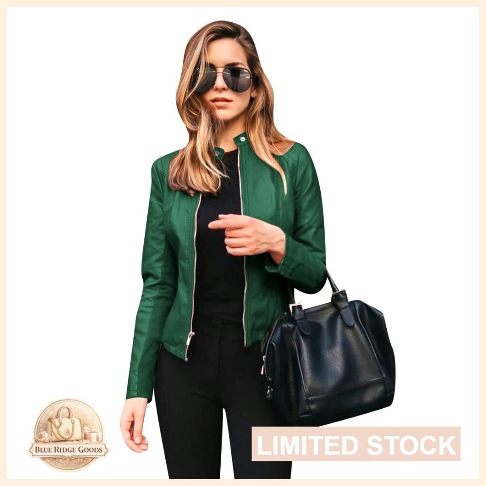 Plus Size Faux Leather Moto Jacket Slim Fit Biker Coat Zip Up